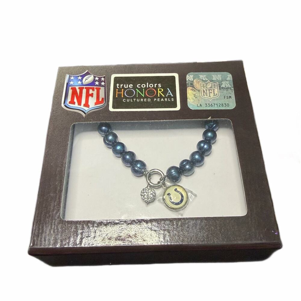Honora Cultured Pearl 7.0mm NFL Team Stretch Charm Bracelet Colts